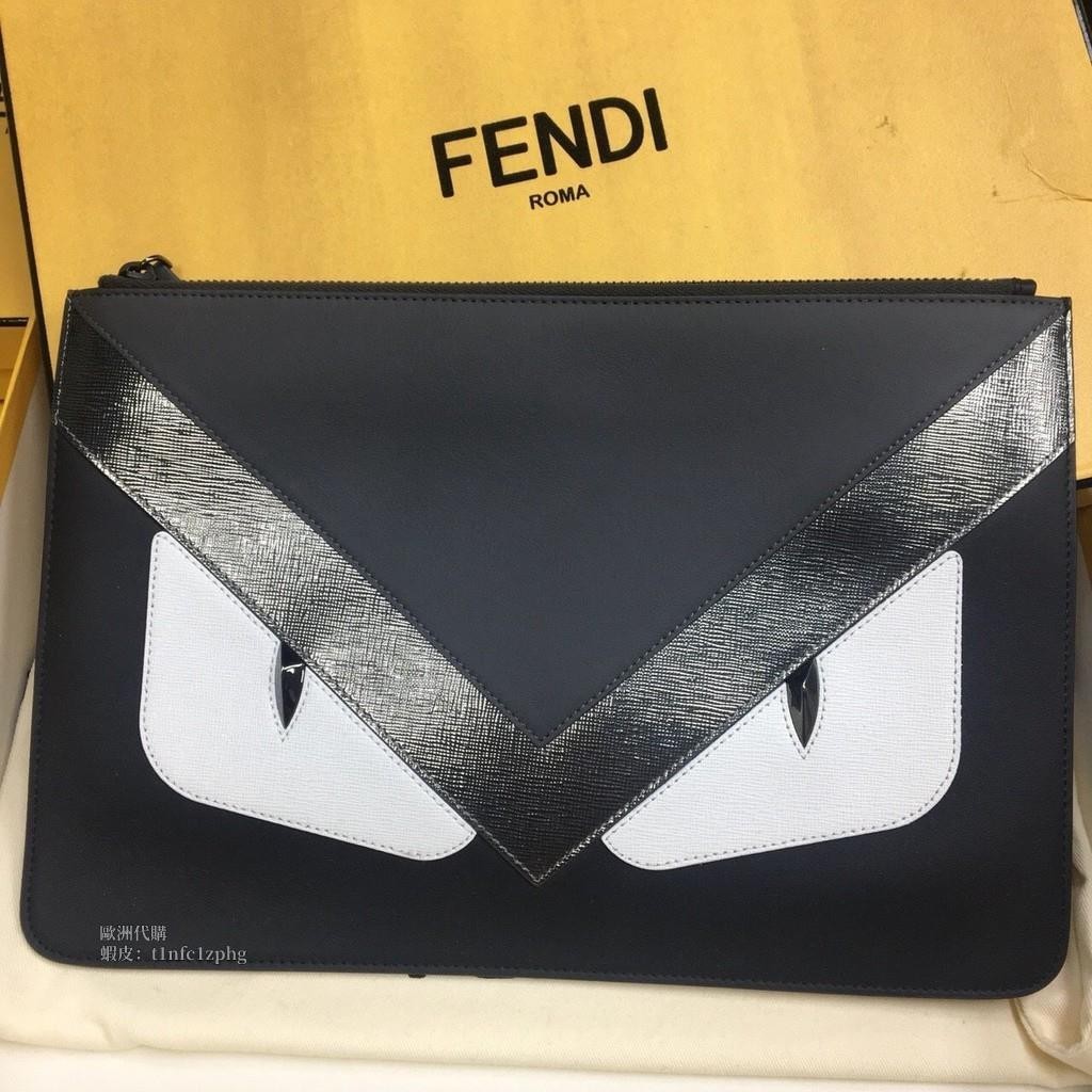 法國代購 FENDI手拿包 拉鏈包 灰白 白眼睛 手拿包 黑色全皮拼銀色眼睛怪獸 現貨