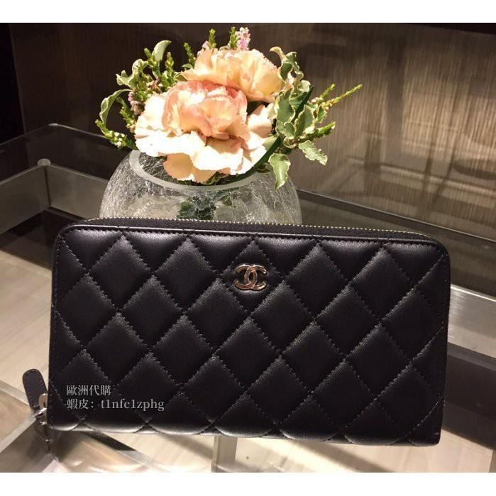 法國代購 Chanel A50097 Zip Wallet 菱格紋 羊皮拉鍊長夾 黑色銀 CC