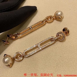 二手正品 Hermès/愛馬仕 Chandra 係列 鏤空 水鑽 珍珠造型 耳釘 耳環