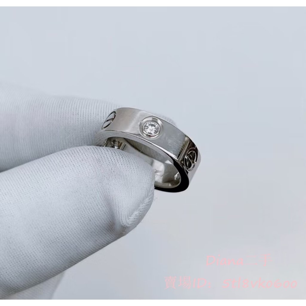 二手精品 Cartier 卡地亞 LOVE系列 18K白金戒指 寬版 三鑽款 情侶 戒指 B4032500