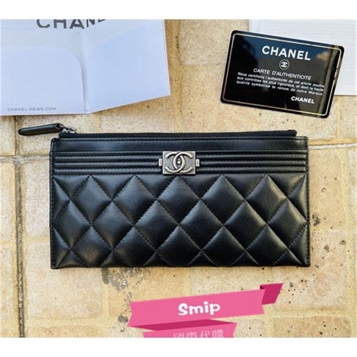 二手精品 Chanel 香奈兒 復古銀扣 長款錢包 手拿包 零錢包 女款 黑色 A81254 薄長夾