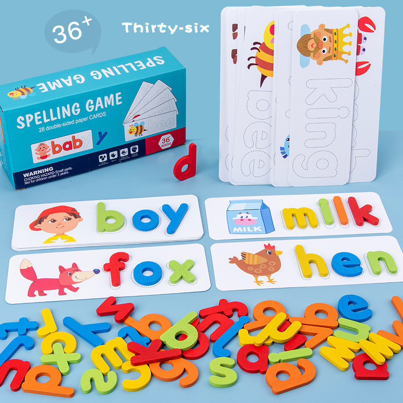 ✨免運✨跨境木製拚單詞遊戲兒童26個英文字母拚寫練習早敎認知益智玩具