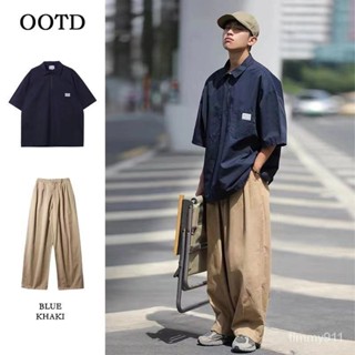 【新店免運】日係 倆件裝 工裝短袖 Polo衫男 複古 cityboy 純色翻領上衣 夏季套裝男