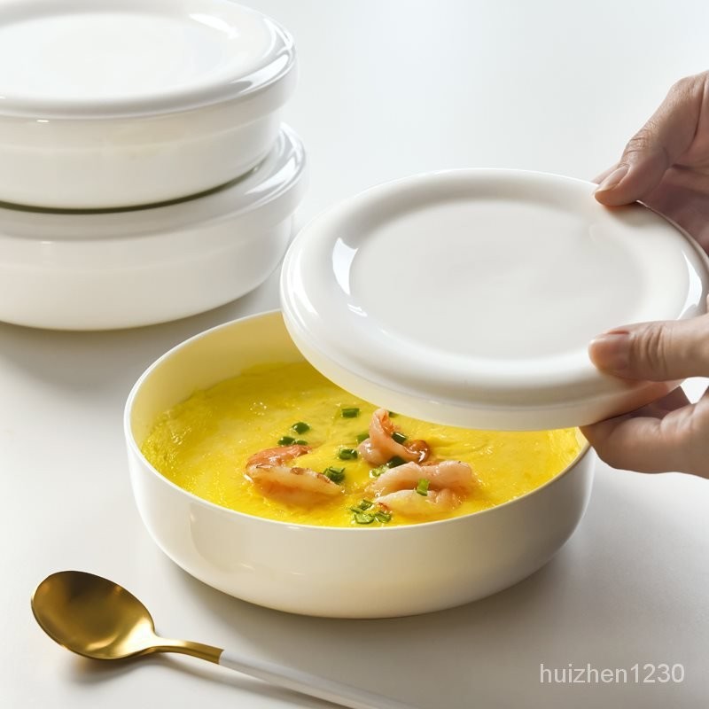 耐用隔水燉碗陶瓷蒸蛋碗帶蓋盤子保鮮碗湯盤粉蒸肉碗飯碗傢用烤箱 9YID