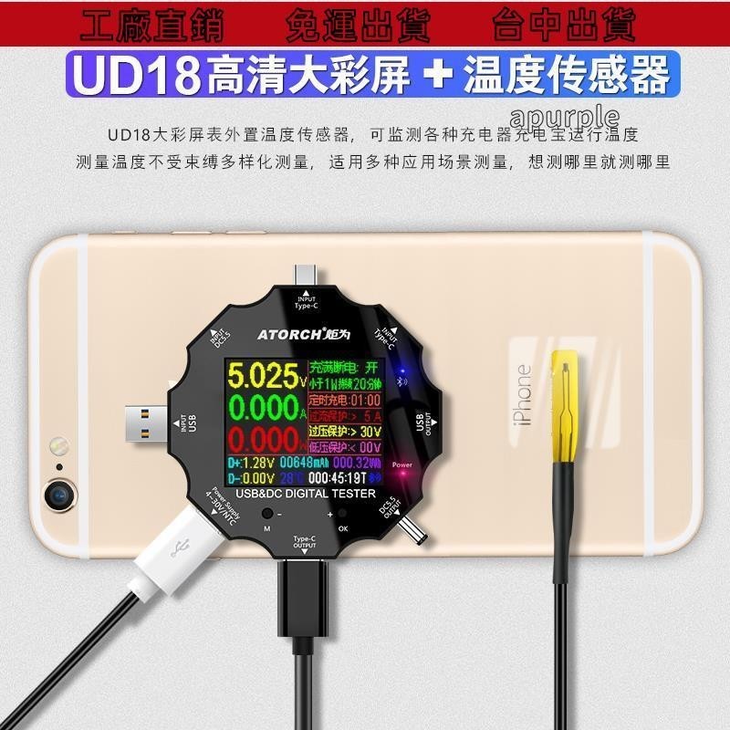 免運出貨🔥測量工具▽炬為UD18直流DC測試儀USB電壓表電流表檢測儀Type-c PD快充功率計