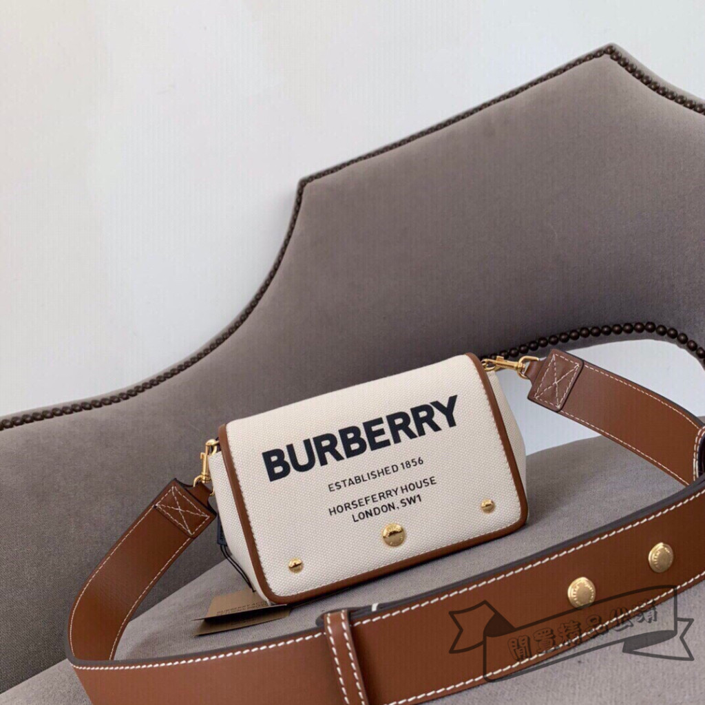 二手精品 BURBERRY 博柏利 Horseferry 印花帆布相機包 郵差包 單肩包 斜挎包 小號 女包 實拍