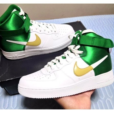 Nike Air Force 1 High NBA 白綠 塞爾提克 絲綢 拼接 BQ4591-100 慢跑鞋