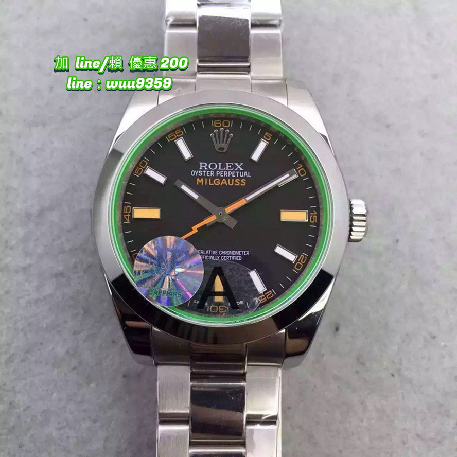 Rolex 閃電系列 綠玻璃 黑面 勞力士MILGAUSS系列116400-GV-72400黑盤腕表