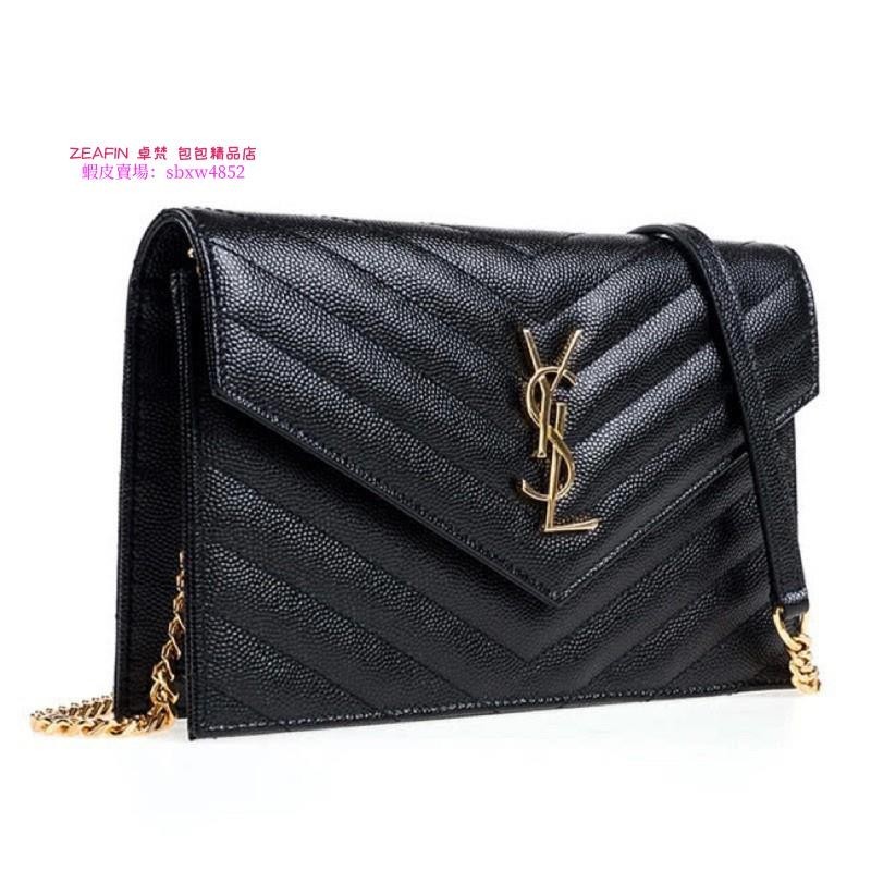 法國代購*Saint Laurent YSL Monogram V字縫線魚子醬 山形紋 金鍊 Woc 信封包 2