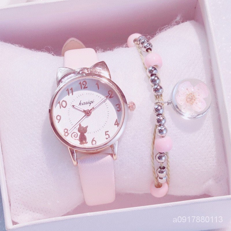兒童手錶錶帶 通用款 🔥 wacth兒童手錶女士韓國裝飾仿皮 韓版可愛少女卡通電子指針石英錶