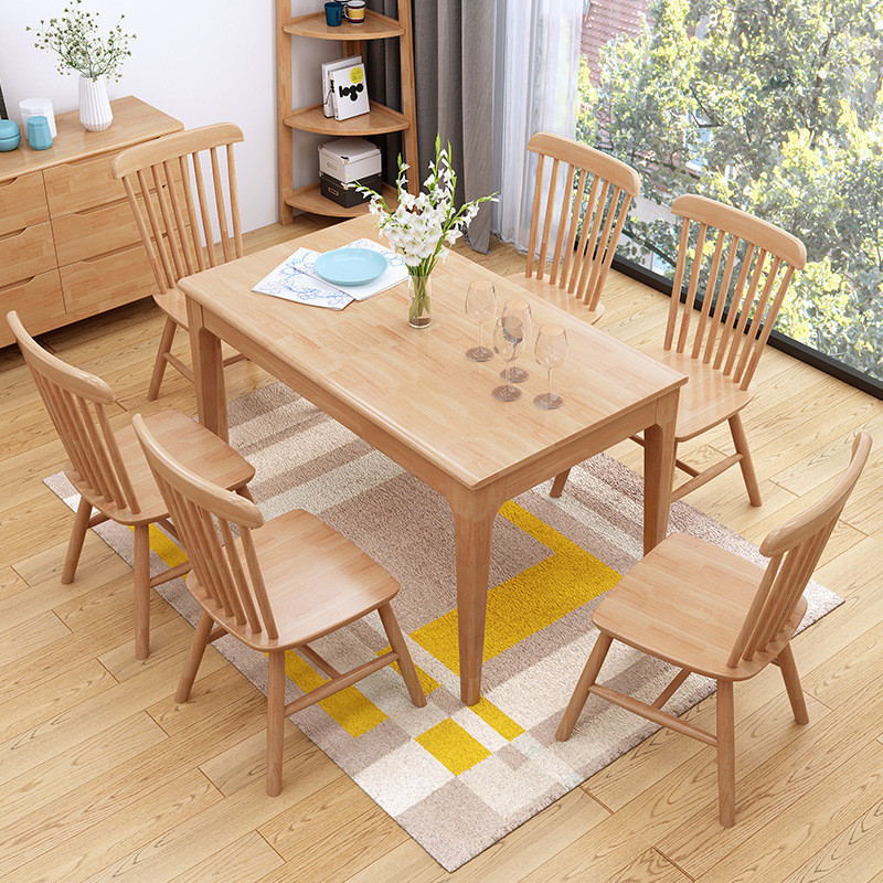 全實木餐桌現代簡約時尚北歐餐廳長方型一件代發實木餐桌椅組合