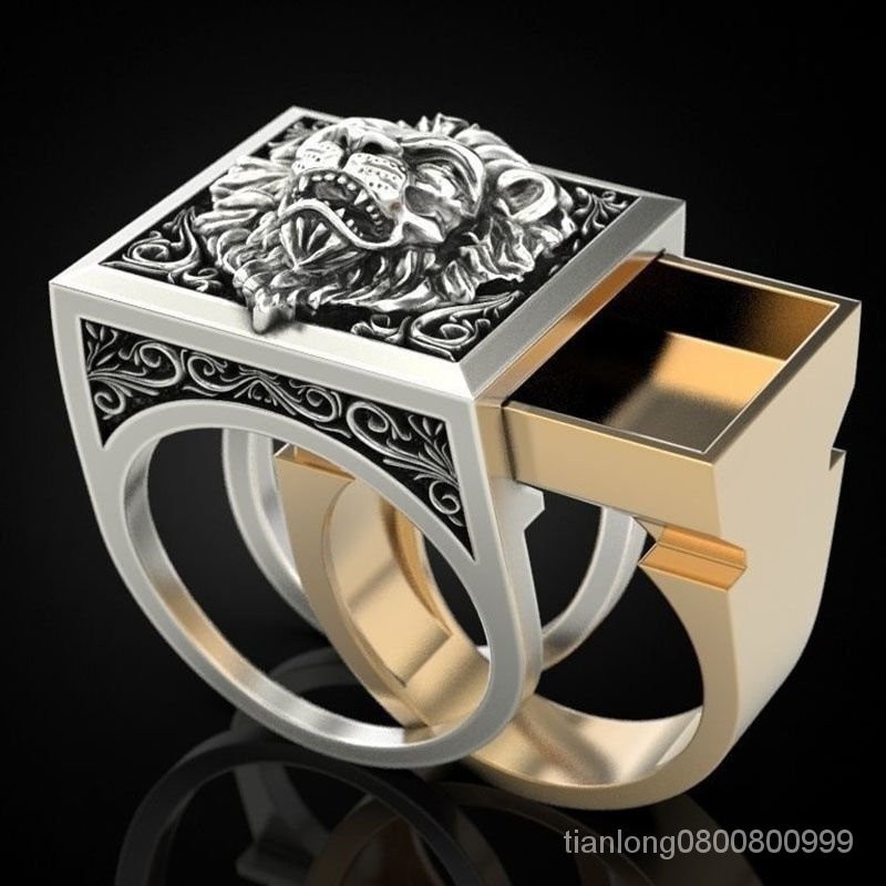 台灣最低價直播爆款飾品 霸氣獅子頭男士戒指 創意隱形匣子儲物指環