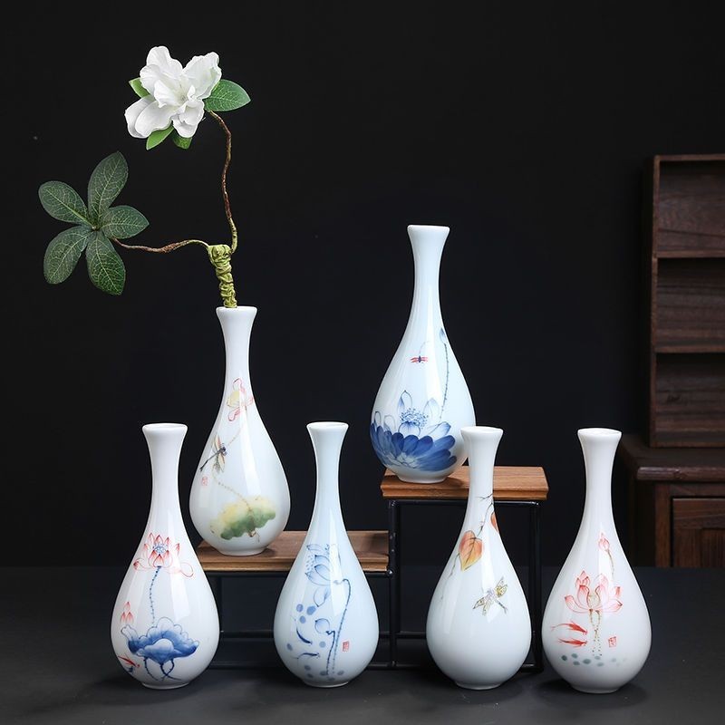 ✨玉凈瓶✨手繪光面玉凈瓶家居供佛中式插花臺面擺件青瓷觀音瓶禪意陶瓷花瓶