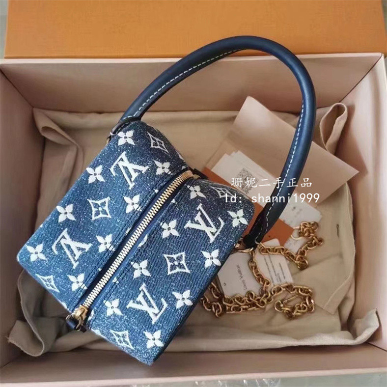 LV 路易威登 22新款 SQUARE BAG 丹寧牛仔布 骰子包 斜背包 鏈條包 手提包 M59611