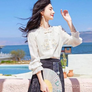 🌟臺灣發貨 中式上衣 國風復古刺繡長袖 襯衫 漢服上衣 中國風長袖襯衫 百搭襯衣 古裝漢服 旗袍上衣 漢服 唐裝 LSM