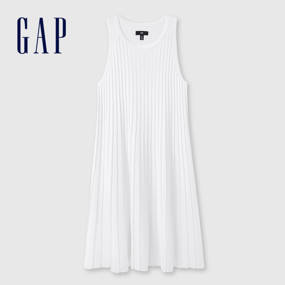 Gap 女裝 Logo圓領無袖洋裝-白色(465225)