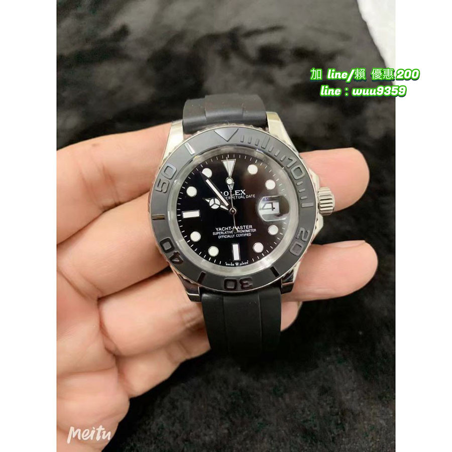 Rolex 勞力士 新款遊艇 銀色 黑底 機械錶 男士腕錶 橡膠錶帶43mm 實拍