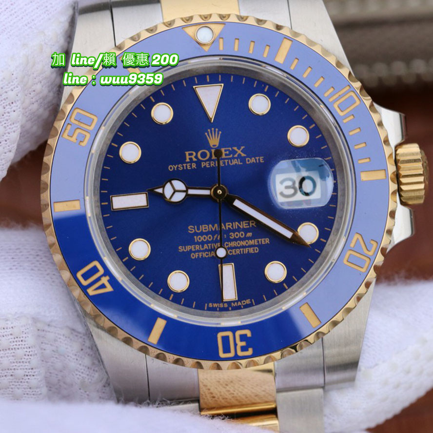 Rolex 腕錶 勞力士 手錶 間金藍水鬼v7最終版 潛航者SUB型 克隆原版3135自動機械機芯 男士腕錶 防水手錶