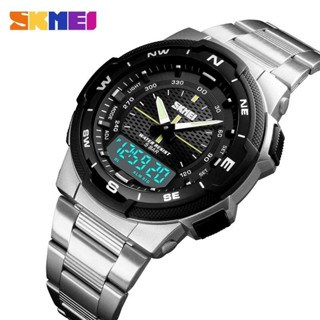【台灣出貨】時刻美 SKMEI LED電子手錶 50M防水 雙顯手錶 鋼帶男錶 運動數字夜光手錶 腕錶 1370