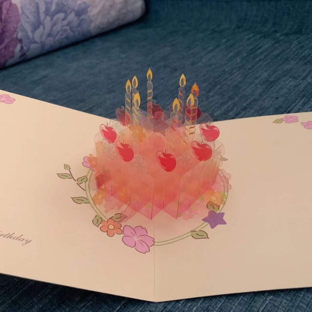 WQH💯⊰蛋糕賀卡⊱生日蛋糕賀卡3d立體摺疊浪漫唯美高級創意送閨蜜精緻少女心卡片