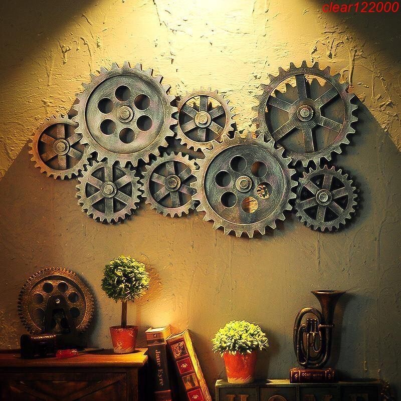 YZQ#工業風齒輪裝飾餐廳吧墻面裝飾網咖背景墻木質齒輪墻上裝飾品