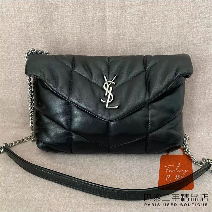 99新 YSL 聖羅蘭 LOULOU PUFFER 黑色 銀扣 迷你 小號 鏈條包 單肩包 斜跨包 枕頭包 620333