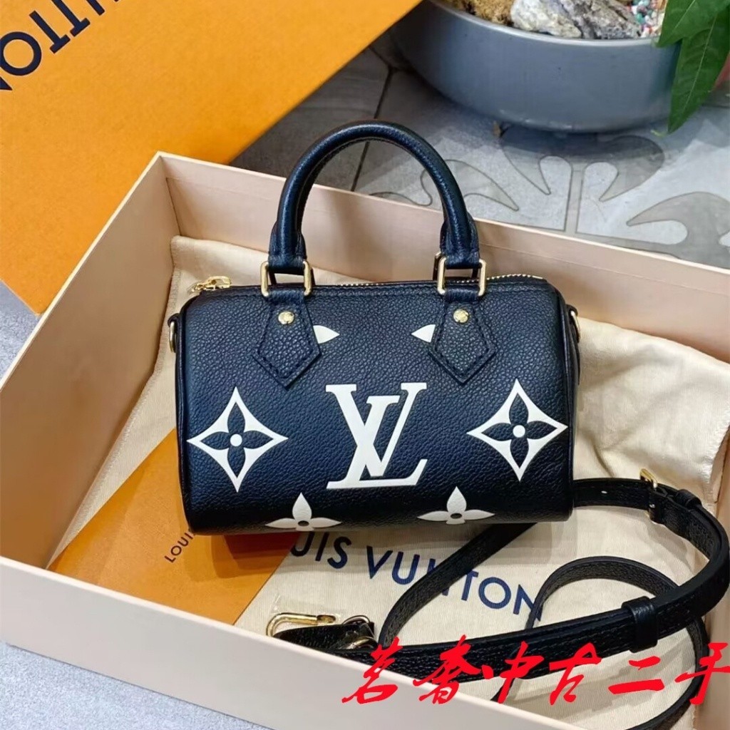 LV 路易威登 NANO SPEEDY 黑色老花 迷你枕頭包 手提包 肩背包 斜背包 M81456