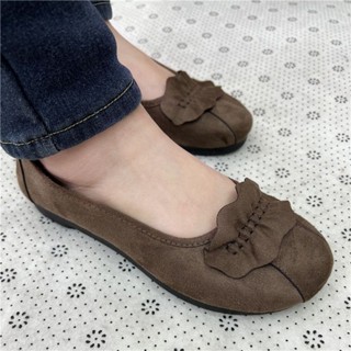 【GL SHOES】女鞋 豆豆鞋娃娃鞋 單鞋 一腳蹬平底鞋 2024年聚氨酯底一腳蹬媽媽鞋豆豆鞋懶人鞋民族風女單鞋平底鞋