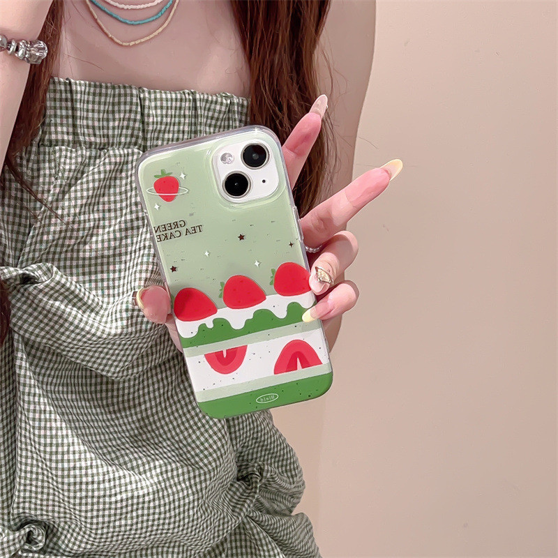 White case白殼 夏日ins草莓藍莓蛋糕雙層適用iPhone15ProMax蘋果14/13/12手機殻