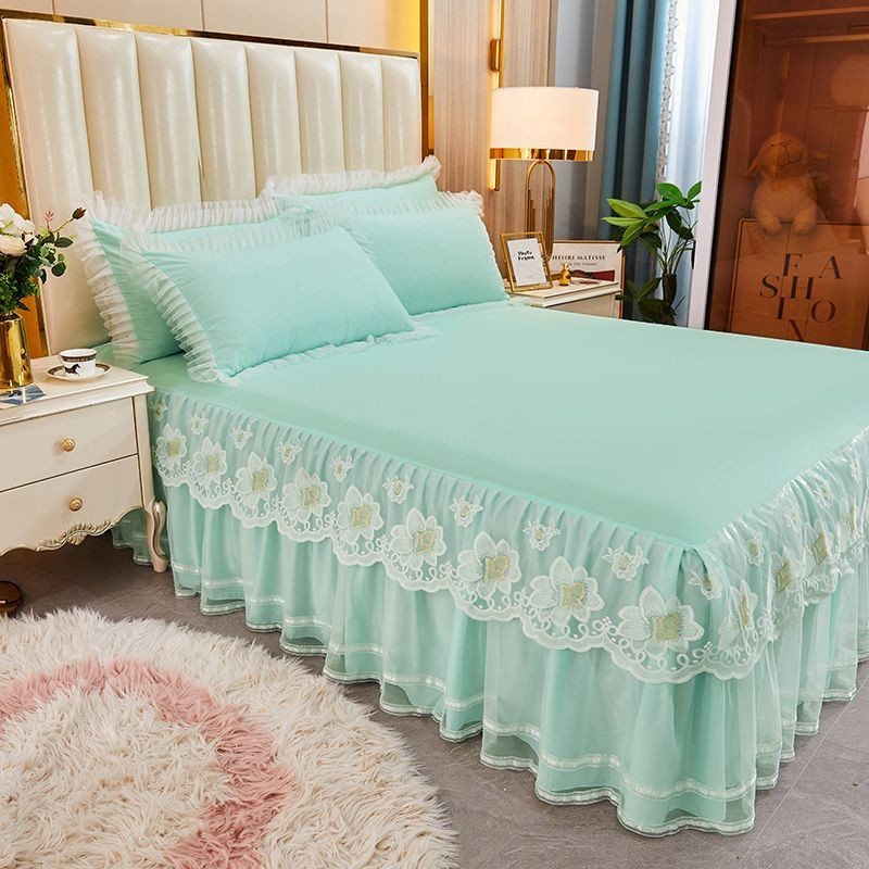 【好太太】水洗棉公主风床罩床裙式单件蕾丝花边欧式床单床套防滑床垫保护套