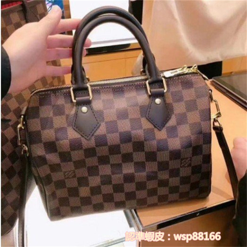 精品現貨 LV 枕頭包 SPEEDY25N41374N41368棋盤格波士頓包 斜背肩背包 +