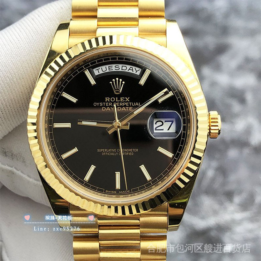 Rolex 勞力士手腕錶男DD星期日曆型228238黑色腕錶盤18K金腕錶40mm機械腕錶 潮流 時尚 休閒 商務