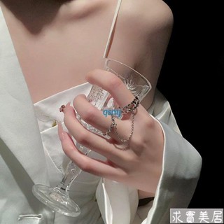戒指 鏈條戒指女ins潮時尚個性輕奢小眾設計高階感冷淡風甜酷雙指連體氣質 質感 設計 簡約 熱銷ss001
