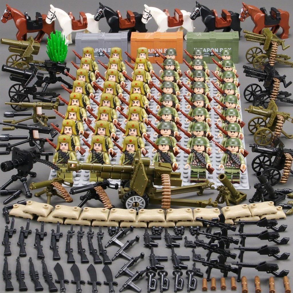 【現貨】軍事 兼容樂高積木二戰八路軍人仔志愿軍士兵美軍德軍武器拼裝男孩玩具