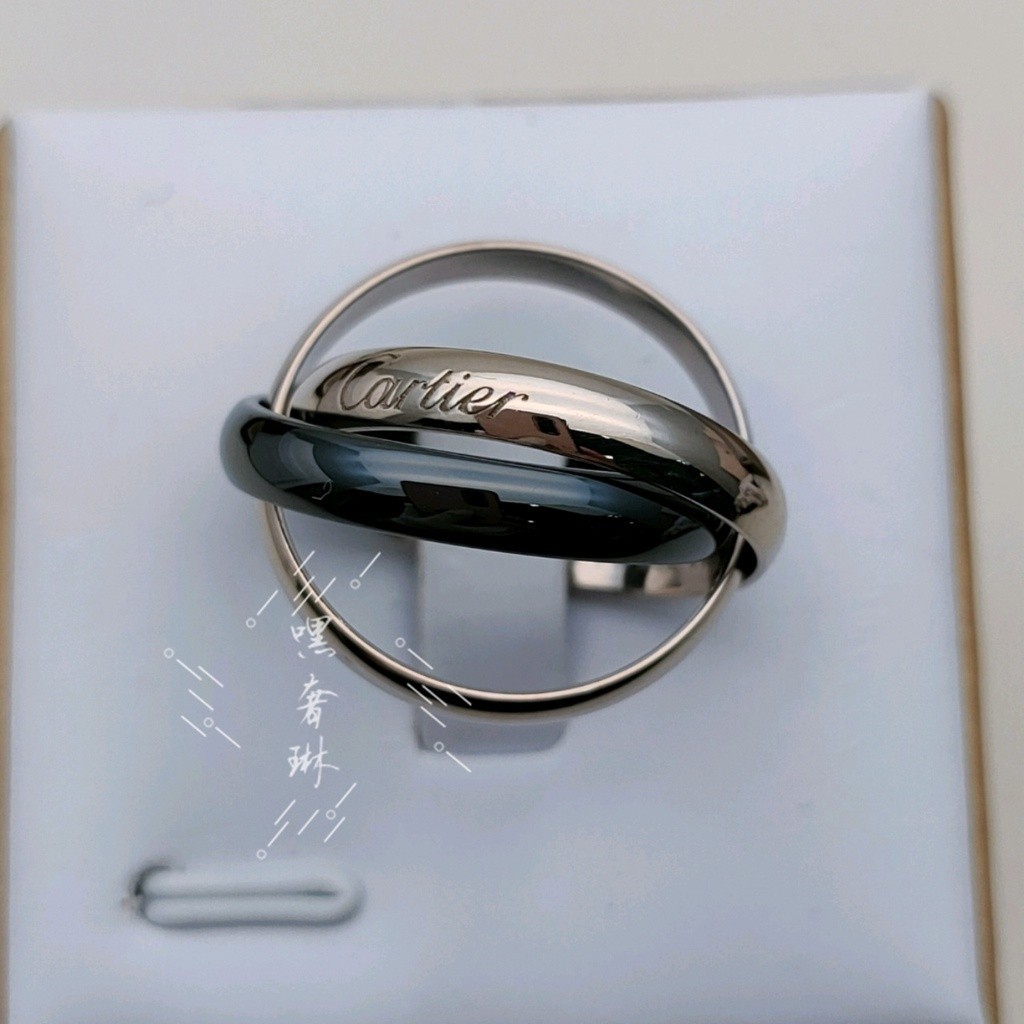 現貨二手 卡地亞 Cartier TRINITY系列 白金 金色 陶瓷 三環戒指 情侶對戒