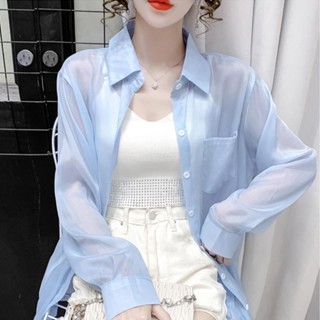 冰絲防曬衣女雪紡襯衫透氣防曬衣女夏季新款戶外百搭薄款寬鬆襯衫外套上衣媽媽裝大碼 大碼女裝 阿嬤衣服