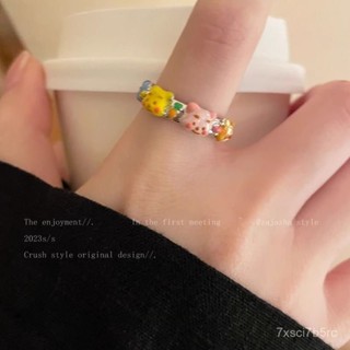 🔥熱賣ᴴᴼᵀ🔥 戒指 彩色卡通小熊戒指女小眾設計感高級甜酷指環2024年新款時尚食指戒