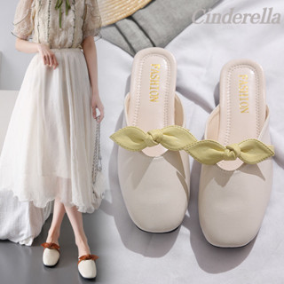 Cinderella 無後跟懶人僊女風網紅配裙子包頭半拖鞋女平底外穿 半拖鞋 穆勒鞋 一腳蹬 懶人鞋 包頭涼拖鞋