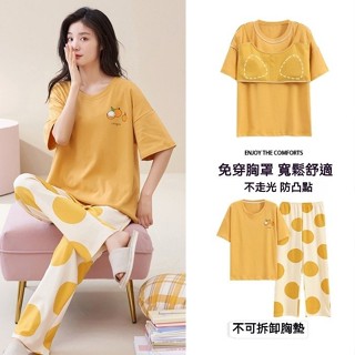 【臺灣出貨】睡衣女 可外穿 帶胸墊睡衣 夏天睡衣 可愛睡衣 居傢睡衣 兩件式睡衣 短褲長褲睡衣 女生睡衣套裝 韓版睡衣
