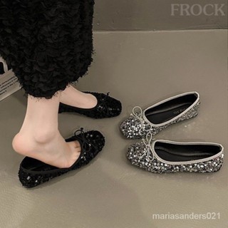 【FROCK】軟底小香風單鞋女銀色淺口仙女鞋溫柔鞋平底鞋芭蕾鞋亮片瓢鞋 一腳蹬便鞋 低跟鞋 平底鞋 單鞋 懶人鞋