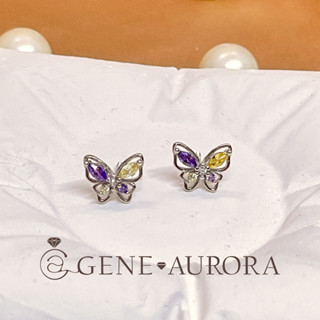 【GENE AURORA】 s925純銀 韓系彩鉆蝴蝶耳環