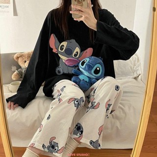新款熱賣❤ 卡通史迪仔睡衣女春秋長袖INS網紅款韓版甜美可愛學生家居服套裝