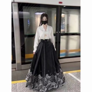 🔥古風爆款 改良馬面裙 大尺碼漢服 新中式洋裝 漢元素 黑色馬面裙 改良版漢服 馬面裙日常 連衣裙 馬面裙 馬面裙洋裝