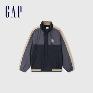 Gap 男裝 Logo立領外套-灰黑拼接(637888)