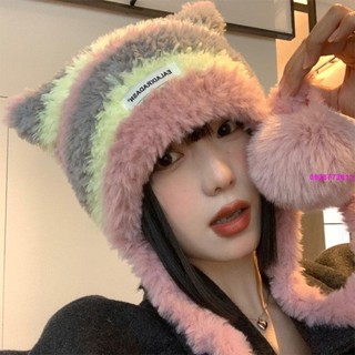 保暖女帽子 拼色貓耳朵毛絨帽女秋冬季護耳保暖雷鋒帽顯臉小子帽子冬天毛茸茸
