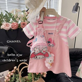 Hi❤baby美樂蒂女童裙子夏款2024新款兒童夏裝女孩背帶裙假兩件夏季連衣裙