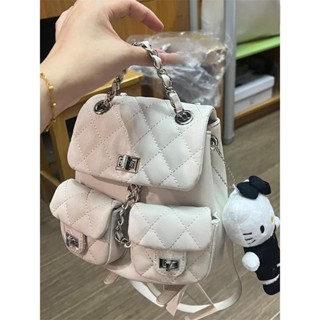 桃園出貨✨小眾高階感包包女2024新款小香風百搭鏈條雙肩包休閑菱格手提揹包