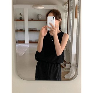 Codibook｜韓國 frenchaube 圓領細肩帶背心式五分短版上衣［預購］雪紡襯衫 T恤 女裝