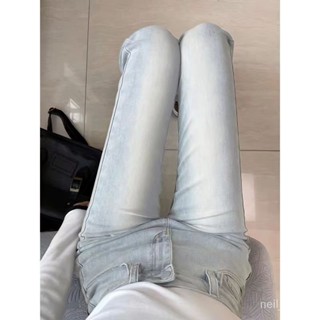 【限時特賣】牛仔褲女 牛仔長褲 高腰牛仔褲 牛仔寬褲 高腰褲 長褲女 145矮個子xs碼淺色微喇牛仔褲女秋夏顯瘦彈力修身