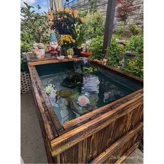 [臺灣熱銷]防腐實木帆布防水布魚池錦鯉養殖專用地缸魚缸箱戶外陽臺自建魚池